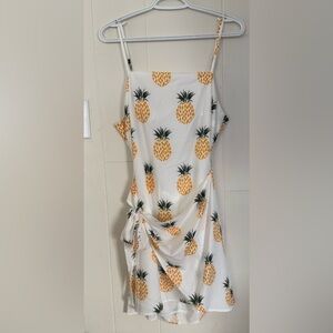 SHEIN White and Yellow Pineapple Print Backless Dress